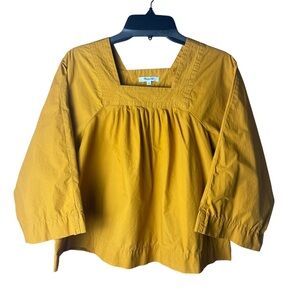 Madewell Golden Yellow Square Neck Peasant Top XS